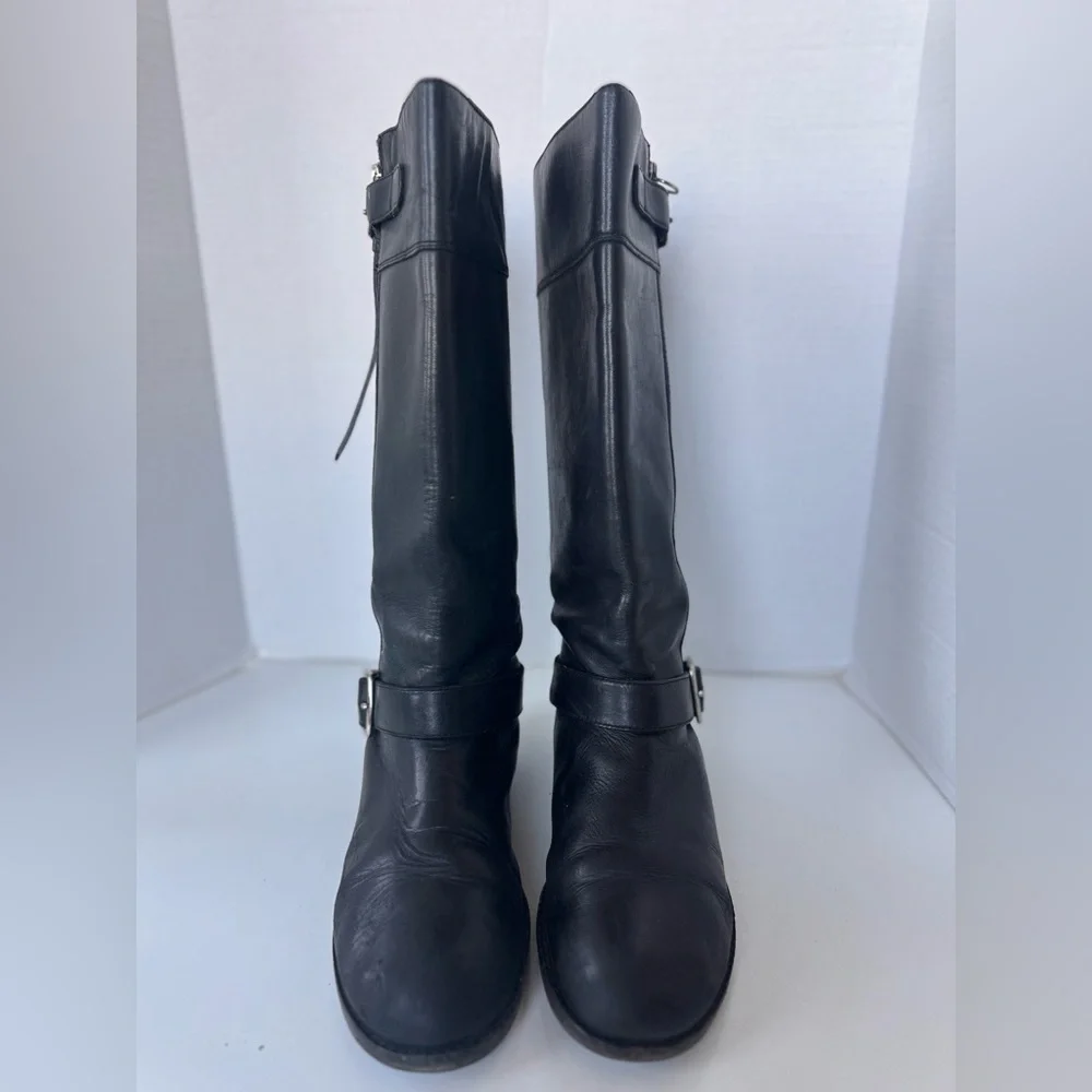 Coach Winslow Black Leather Biker Moto Zip Boots Women Size 7.5